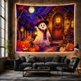 thumbnail image 6 of Friendly White Ghost with Glowing Lantern on Pumpkin Path, Whimsical Illustration for Gothic Decor Lovers, Cozy Autumn Wall Art, Halloween Gift Tapestry Wall Hanging for Living Room and Bedroom, 6 of 7