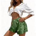 thumbnail image 4 of Pounoo Women's Shorts Drawstring Bow Satin Casual Bottoms Party Night Style Lightweight Shiny Relaxed Fit Gift, 4 of 6