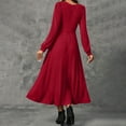 thumbnail image 5 of Womens Crew Neck Long Sleeve Spring Fall Dresses,Women's Fashion Round Neck Long Sleeve Solid Colour Casual Maxi Dress With Ribbed Trim And Fringe Detail Red, 5 of 9