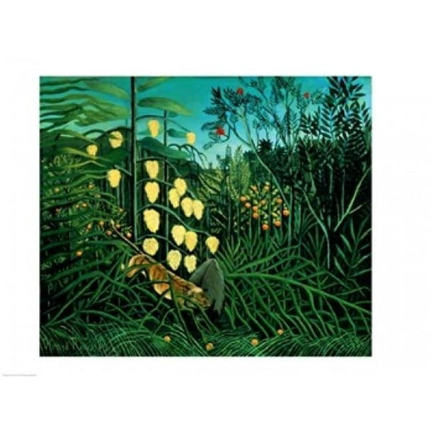 Affiche Forêt Tropicale - Combat Tigre & Buffle 1908 par Henri Rousseau - 36 x 24 Po - Grande