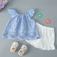 thumbnail image 4 of yocbz Baby Girls Summer Outfits Set Toddler Girls Ruched Solid Tops Shorts Set Casual Clothes Outfits 2Y Light blue,9 Months, 4 of 6