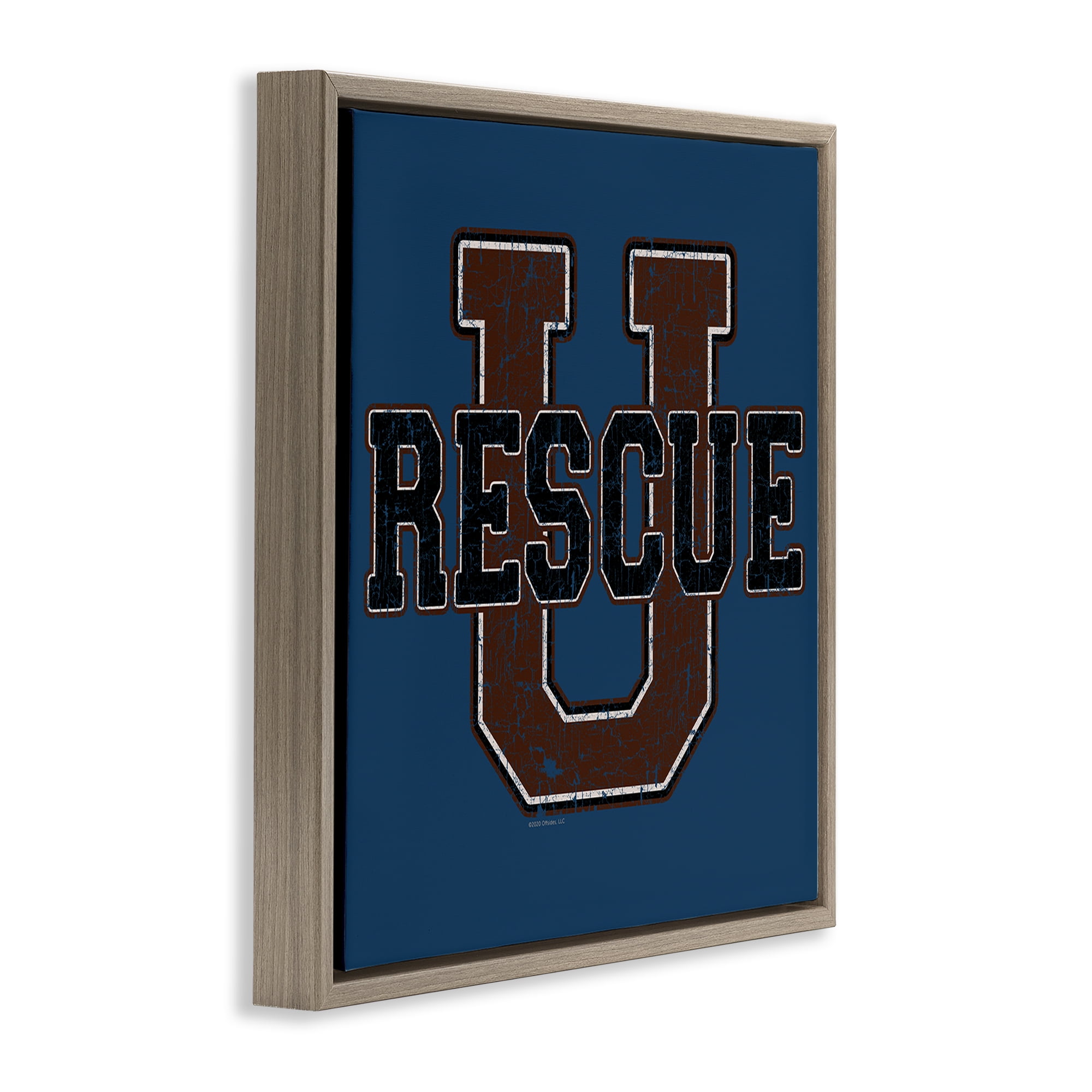 Stupell Industries Rescue U Vintage Varsity Novelty & Humor Painting Brown Floater Framed Canvas Art Print Wall Art, 18 x 18