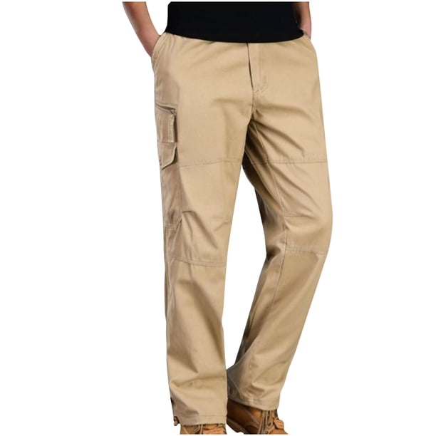 Pantalones largos de moda para hombre, casuales, de color sólido, con bolsillos y cremallera, cintura elástica, de poliéster.