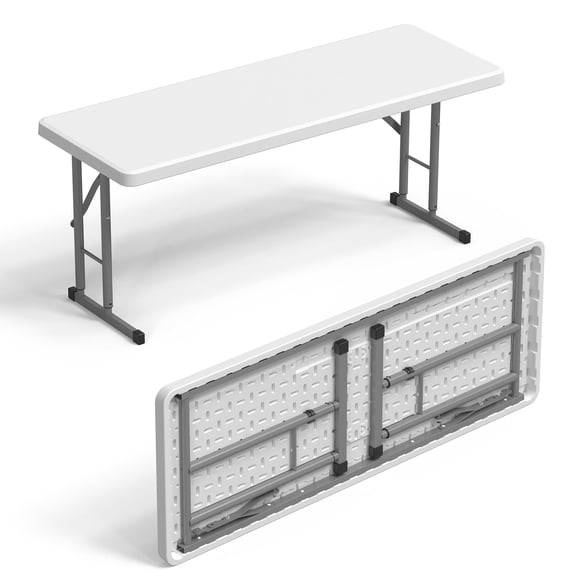 4 FT Narrow Folding Table, Heavy Duty HDPE Portable Work Table with 350 LBS Weight Capacity, Foldable Slim Desk for Buffet, Seminar, Party, Training, Home Office, Classroom, Outdoor Events, White