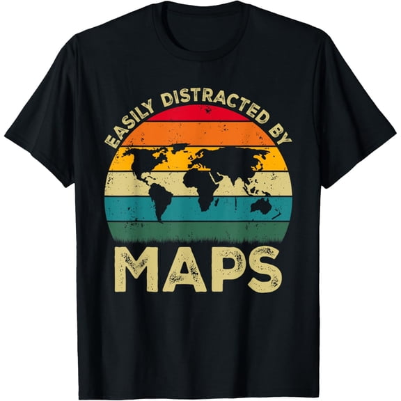 Premium Comfort - Easily Distracted By Maps, Funny Geography Teacher T-Shirt