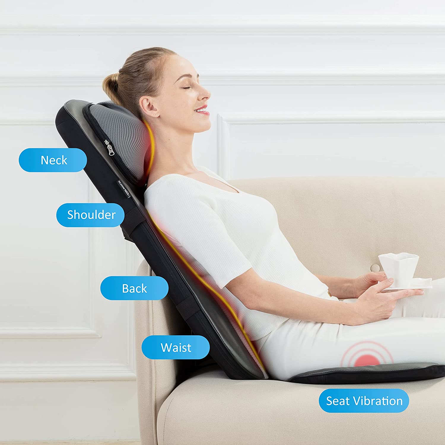 Snailax Shiatsu Full Back Massager with Heat, Adjustable Chair Massager pad, Rolling Massage Seat Cushion, Gifts - image 4 of 6
