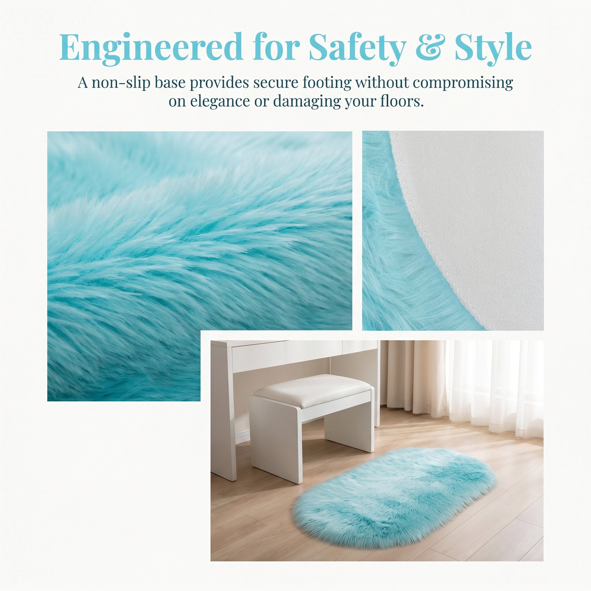 Unique Bargains Shaggy Area Rug Ultra Fluffy Non-Slip Fuzzy Carpet 35" x 24" Blue