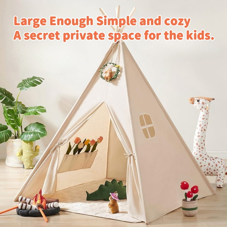 Koppop Kids Teepee Play Tent, Natural Canvas, White photo 6