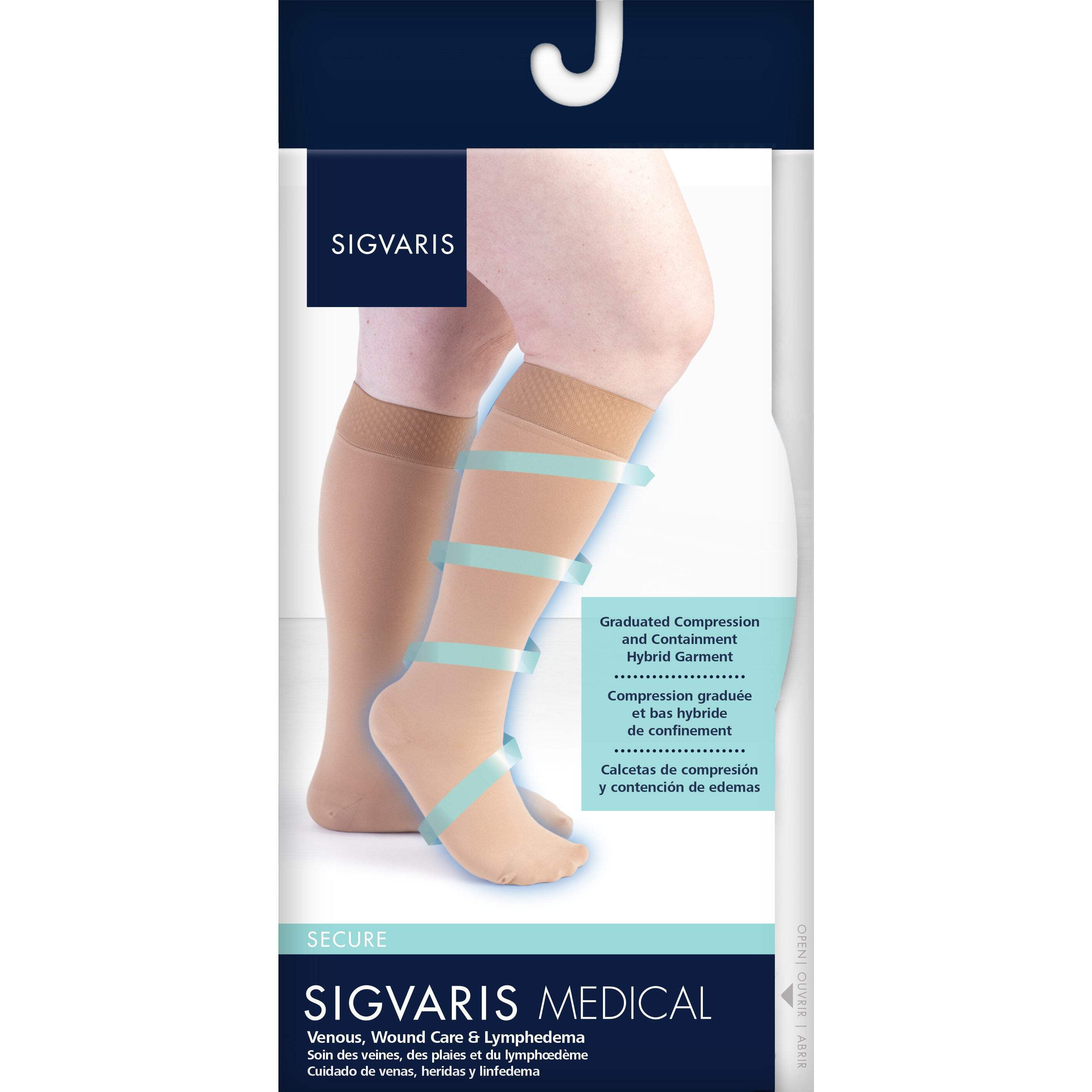 Sigvaris Specialty 554 Secure Women's 40-50 Closed Toe Knee High Compression Stockings w/Silicone Band Black L3 Short Full