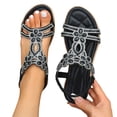 thumbnail image 4 of Yuanlong Womens Sandals Slingback Rhinestones Flat Sandals Elastic Ankle Strap Bohemian Beach Leisure Shoes, 4 of 9