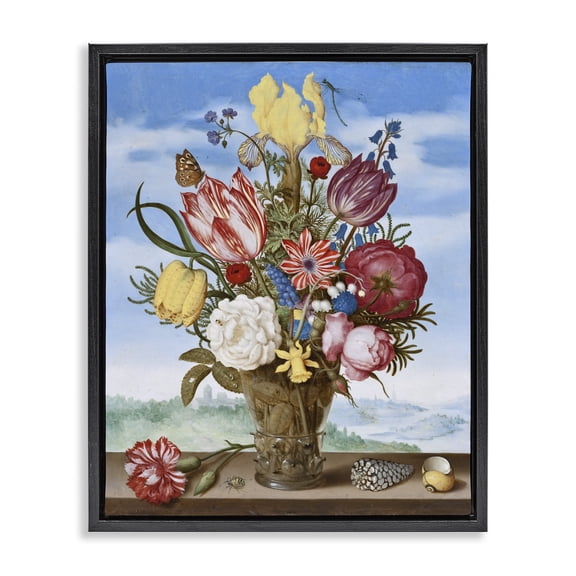 Stupell Industries French Country Bouquet of Flowers on Edge Classic Ambrosius Bosschaert Black Floating Frame Canvas Art, 17 x 21, by one1000paintings