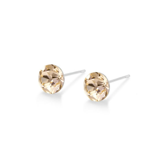 Aurora Champagne Crystal Stud Earrings - 6mm Luxurious Light Gold, Hypoallergenic Stainless Steel, Tarnish-Free