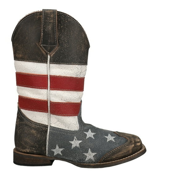 Roper Boys Americana Flag Square Toe Cowboy Mid Calf Western Boots