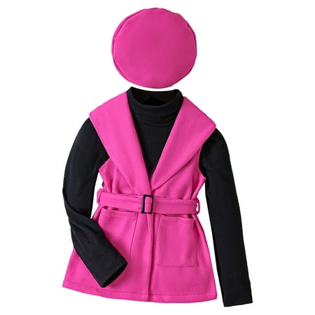 

Toddler Girls Outfits Winter Coat Kids T Shirt Tops Solid Outerwear Hat Three Sets Girls Clothing Size 10-11T