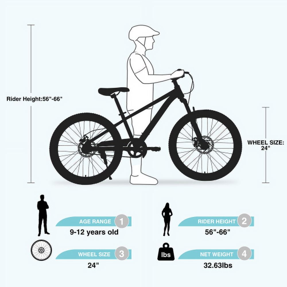 POVANLI  Mountain Bike,24 Inch MTB for 9-12 Yr, Blackish Blue (Gift)