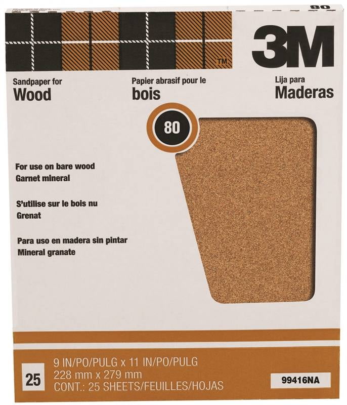3M ProPak Wood Surfaces 9 In. x 11 In. 80 Grit Medium Sandpaper (25