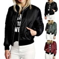 thumbnail image 2 of comerut Women Coat Solid Color Stand Collar Zipper Cardigan Long Sleeves Warm Elastic Cuff Pockets Fall Jacket for Daily Wear, 2 of 8