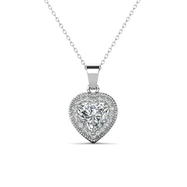 Cate & Chloe Coraline 18k White Gold Plated Heart Pendant Necklace with Simulated Diamonds for Women