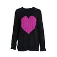 thumbnail image 3 of Seyurigaoka Women Leisure Long Sleeve Knitwear, Color Matching Heart Pattern Round Collar Pullover Sweater Knitted Tops, 3 of 9