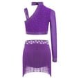 thumbnail image 2 of Haitryli Big Girls 2 Piece Crop Top with Feather Skirts Jazz Latin Dance Ballet Gymnastics Dance Outfits Purple 14, 2 of 4