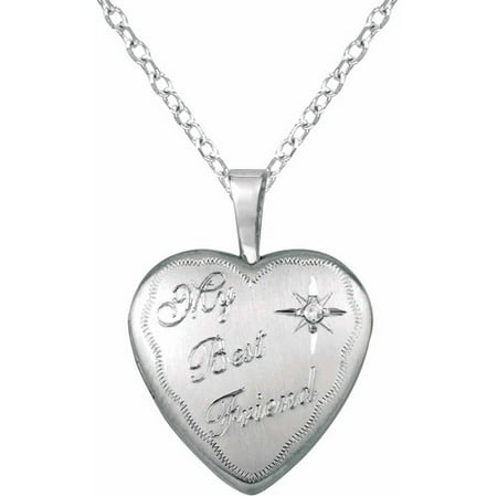 Diamond Accent Sterling Silver Heart-Shaped Locket My Best Friend Pendant