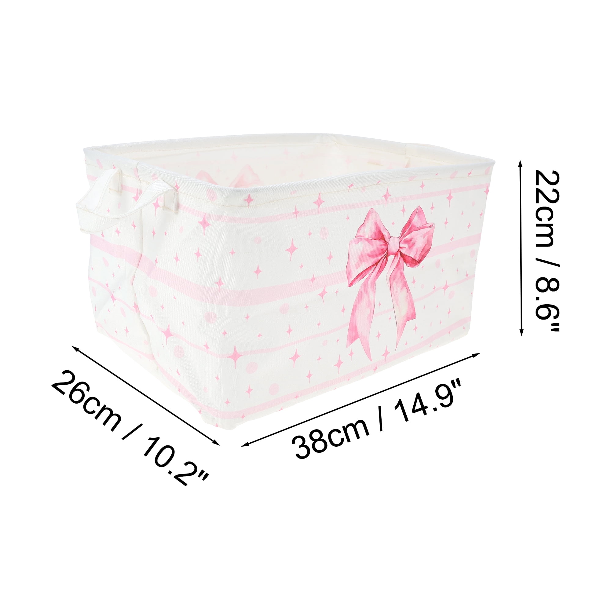 Unique Bargains Bow Print Storage Basket 14.9x10.2x8.6in 1 Pc Light Pink, White