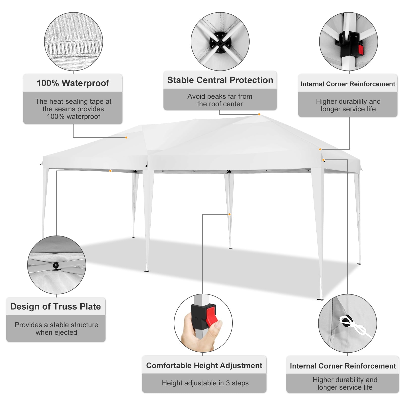 HOTEEL 10x20 Pop up Canopy Tent, Protable Canopy Tent with 6 Sidewalls Waterproof Commercial Pop up Tent for Parties, Wedding, Camping, Courtyard with Carry Bag,White