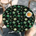 thumbnail image 4 of Round Table Cover 45-54 Inch St. Patrick's Day Waterproof Reusable Table Cloth Round Fitted Vinyl Tablecloth with Elastic Edged for Parties Outdoors, Spring Green Shamrock Leaves Black, 4 of 6