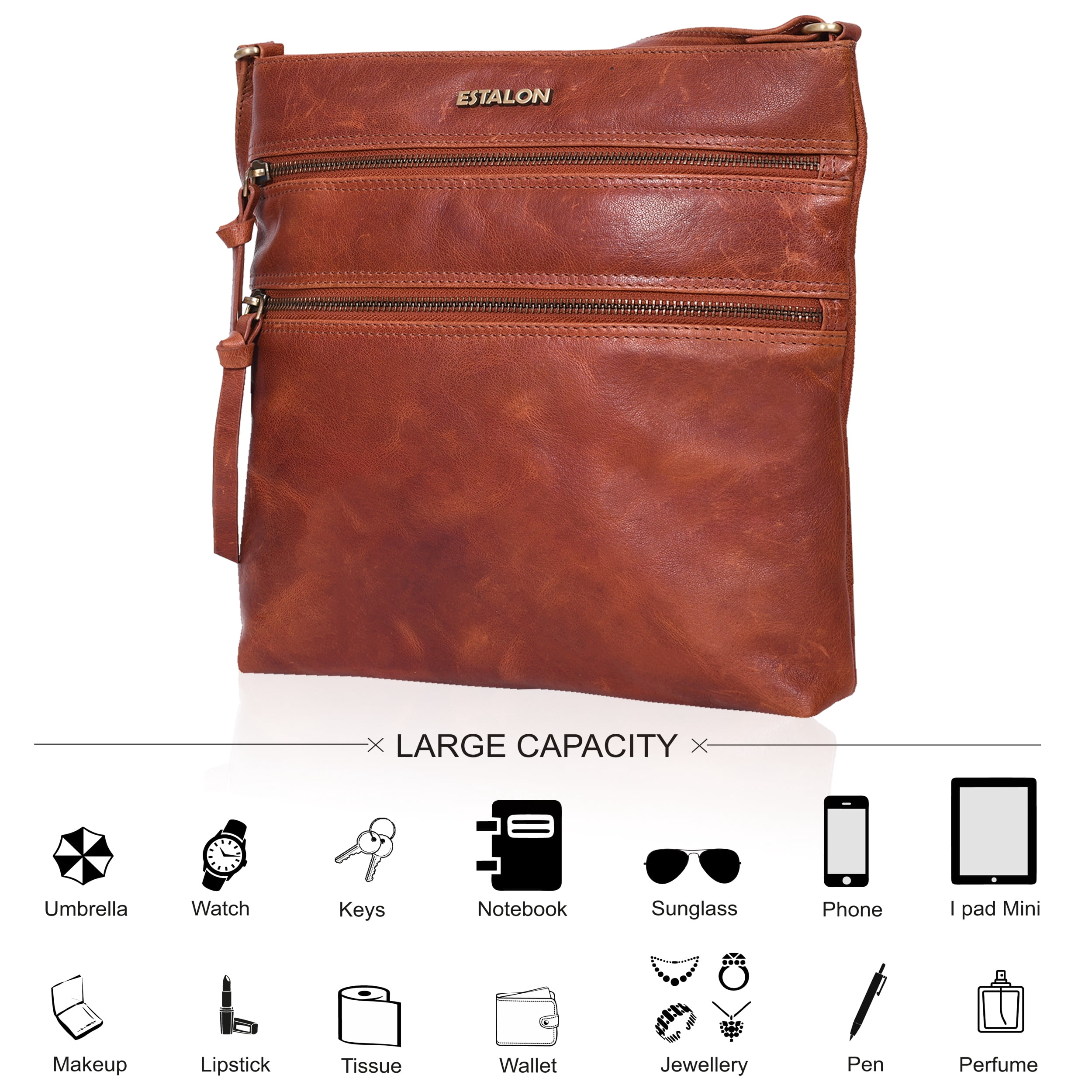 Estalon Women's Genuine Leather Crossbody Handbag, Butterrum