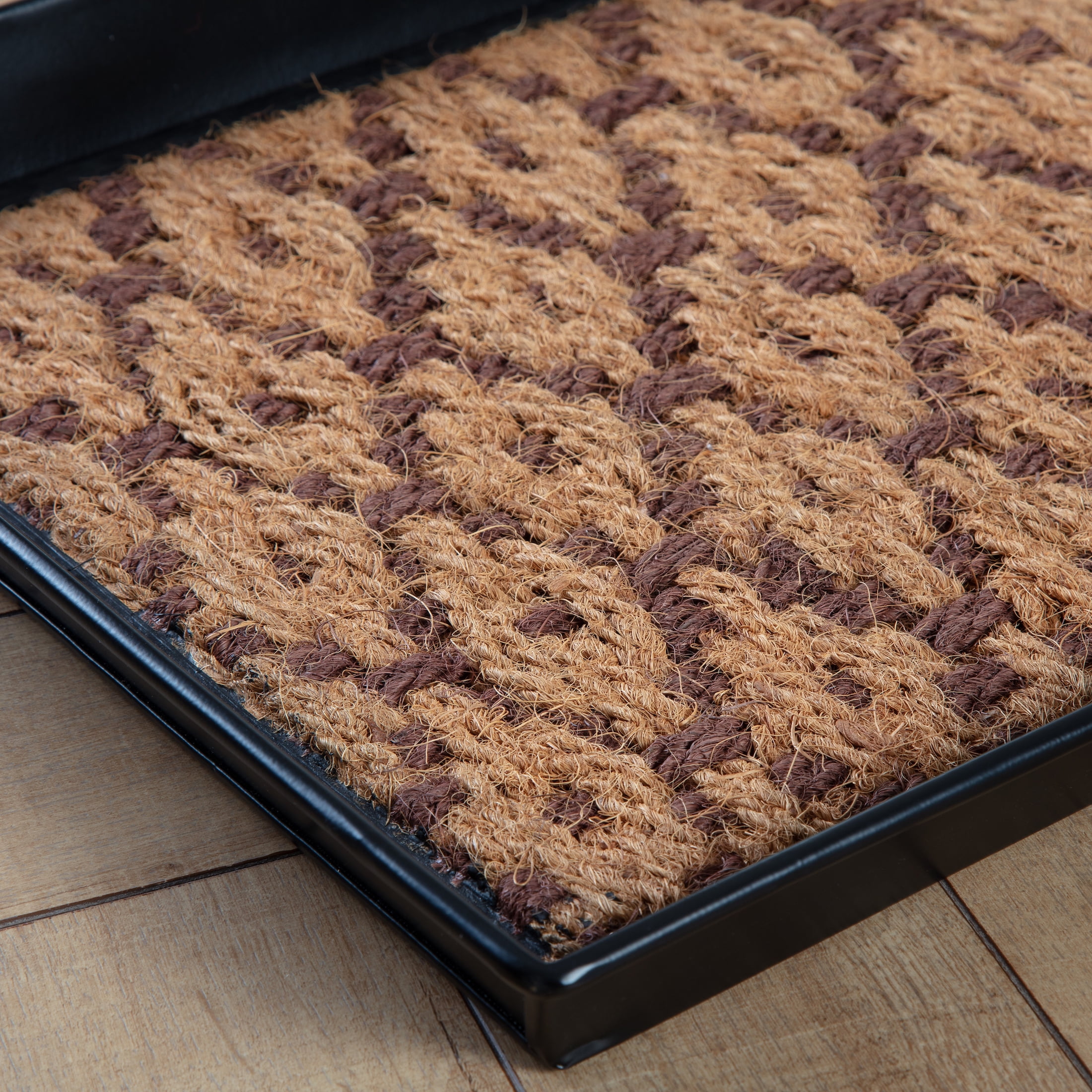 Black Metal Boot Tray with Tan & Dark Brown Coir Insert