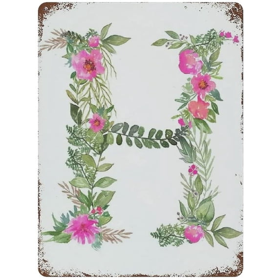 C Wall Letters Nursery Letters Floral Tin Sign Metal Plaque Art Hanging Iron Painting Retro Home Kitchen Garden Garage Wall Decor 16"x12"