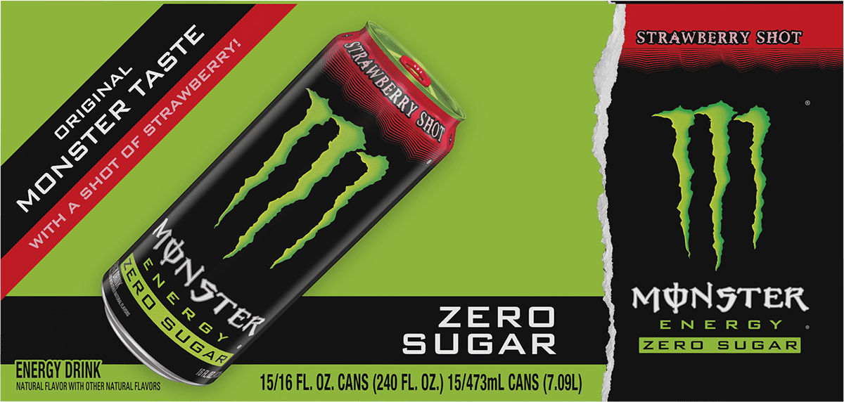 Monster Energy Zero Sugar, Strawberry Shot, Energy Drink, 15 Pack - 16 Fl Oz