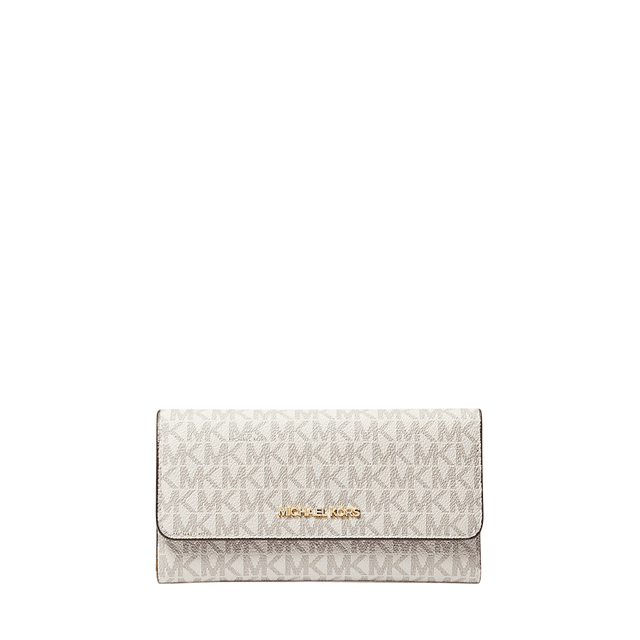 Cartera Michael Kors Jet Set Travel de piel con tres pliegues, color vainilla
