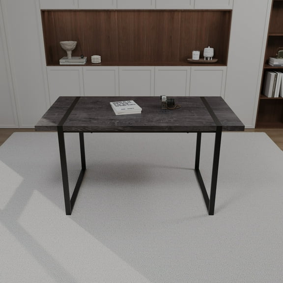 Dining Table Sets 59 " dining table modern industrial rectangular MDF black , 4-6 people, 1.5" thick engineering wood tabletop and black rectangular metal legs, used for home & kitchen,Modern Dining