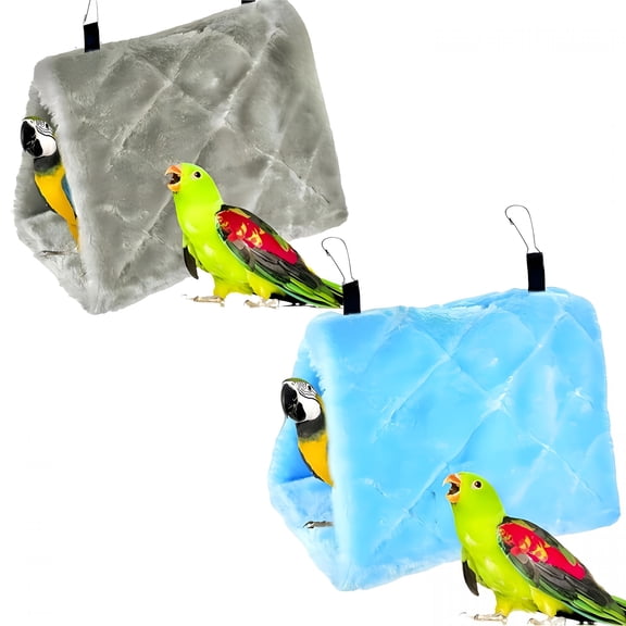 ACDANC 2 Pack Warm Bird Nest House Bed Hanging Hammock Sleeping Bed Plush Hanging Snuggle Cave Hut for Pet Parrot Parakeet Cockatiel Conure Cockatoo African Grey Macaw (Blue & Grey)