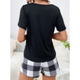 thumbnail image 5 of ZROVA Women's 2-Pack Pajama Sets (4 Pieces) - Short Sleeve Round Neck Tops with Pocket & Plaid Shorts, Casual Summer Sleepwear Loungewear, 5 of 7