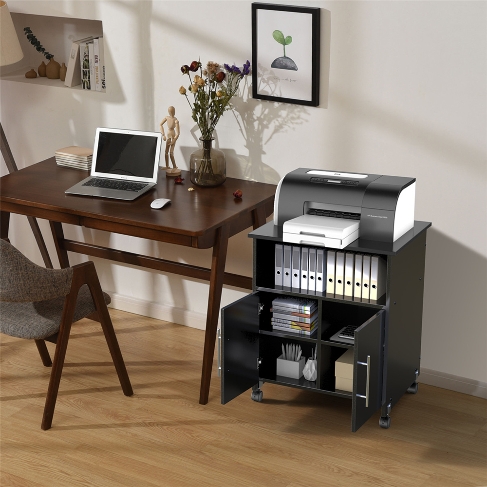 SmileMart Rolling Printer Stand and Desk for Office, Black