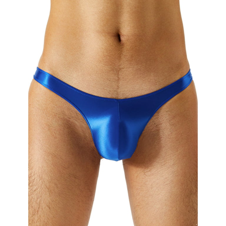 YIZYIF Mens Bulge Pouch Thong G-String Bikini Low Waisted Solid Color  Briefs Underwear Blue XL