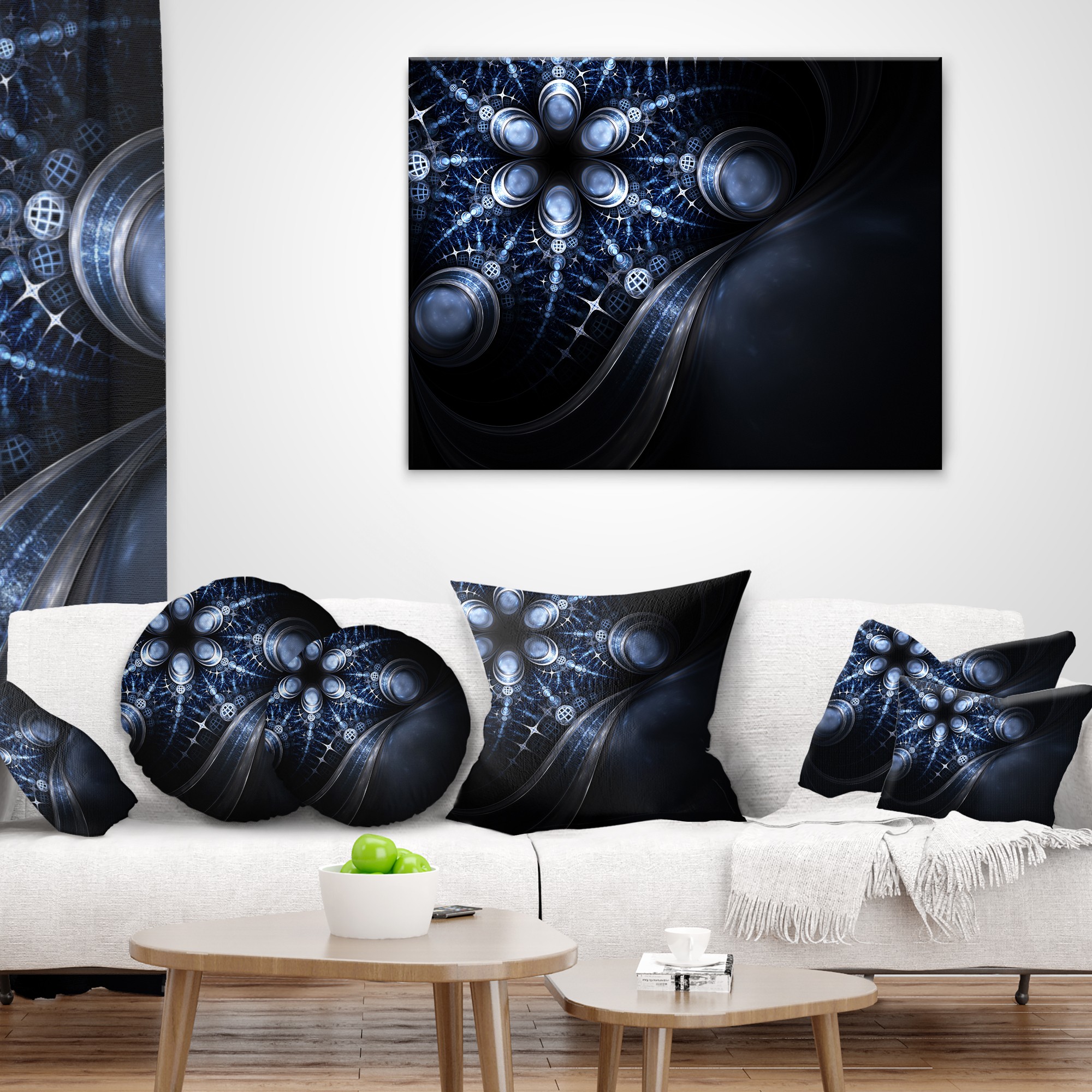 Designart Glittering Curvy Stylish Fractal Flower - Floral Throw Pillow - 16x16