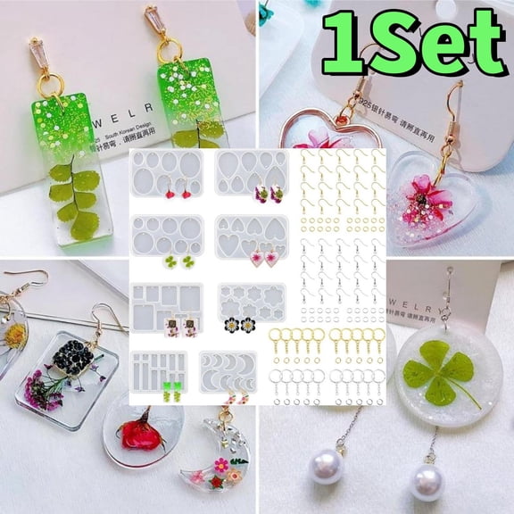 1set Earring Resin Molds - Epoxy Resin Molds - Silicone Jewelry Mold With Hole - Casting Molds In Various Shapes And Sizes For Earrings, Pendants, Keychains, Jewelry Making, Diy Crafting