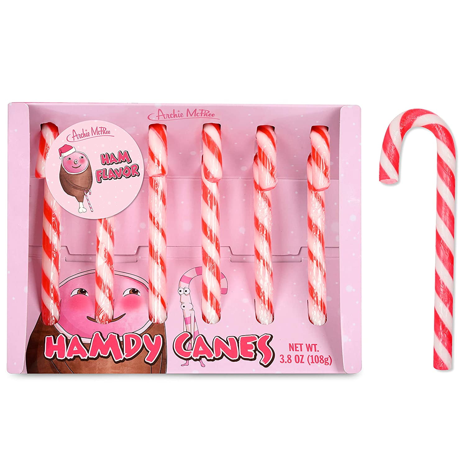 Pink And White Hamdy Canes T Box Of 6 Funny Ham Flavored Flavored