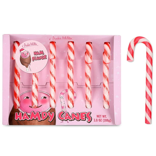 Pink and White Hamdy Canes Gift Box of 6 Funny Ham Flavored Flavored