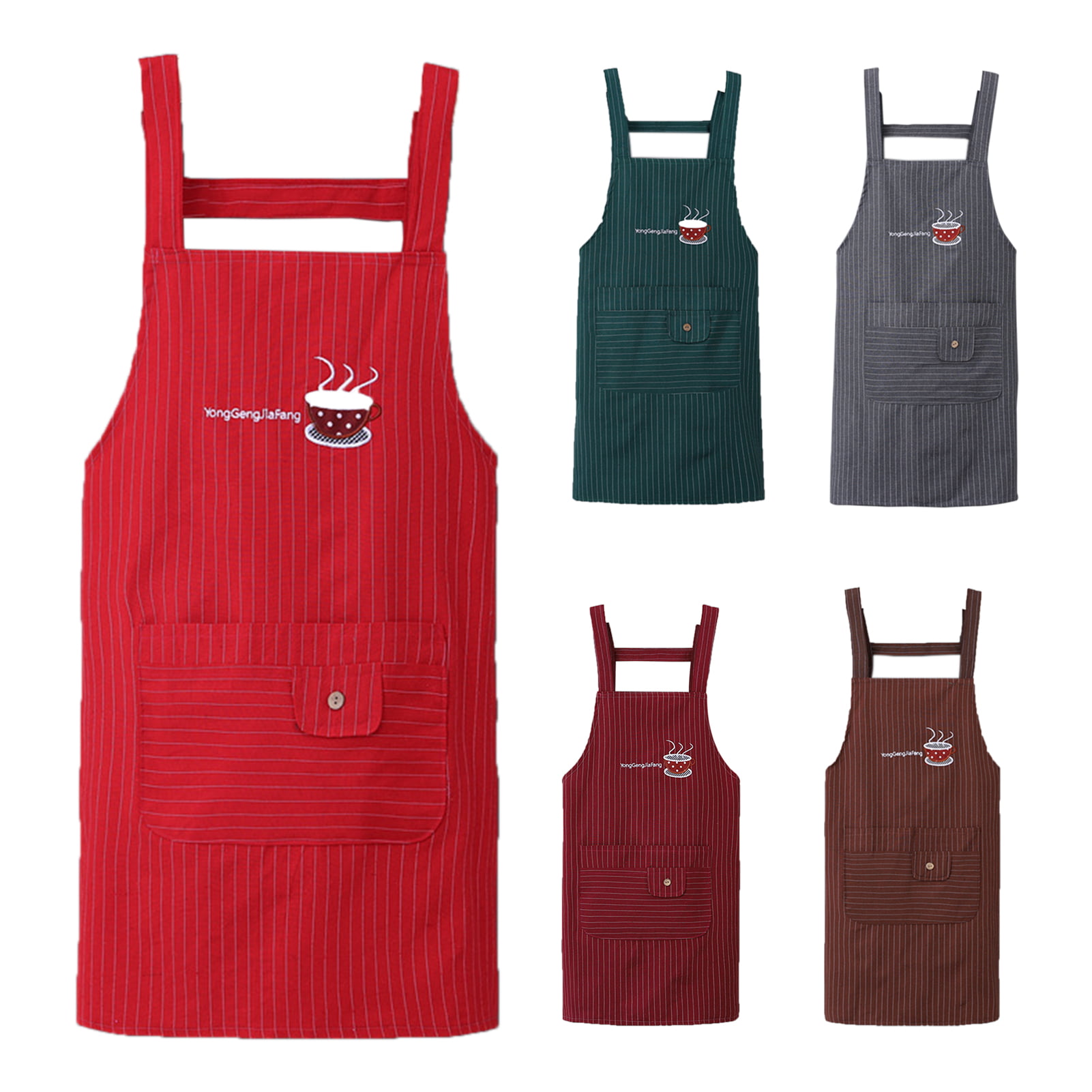 Details about   Waterproof Oilproof Stripe Bib Apron with 2 Pockets Chef Cook Tool 