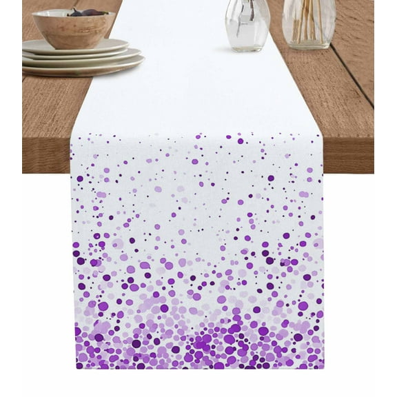 ERUNPONLY Purple Polka Dot Table Runner - 108 Inch Long Abstract Modern Art Dots Watercolor Cotton and Linen Blended Dress Scarves Farmhouse Table Runner for Kitchen Dining, Coffee Table, 13" x 108"
