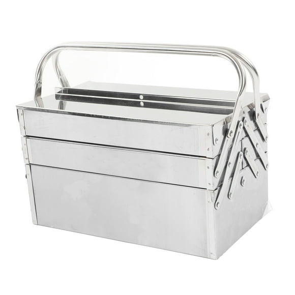 Metal Tool Box, Portable Folding 5 Tray Stainless Steel Tool Chest Cabinet With Carry Handles And Lock Hole, Cantilever Toolbox Tool Organizer Storage Box For Garage Trunk