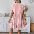 thumbnail image 6 of Xdegoge Women's Linen V Neck Ruffle Mini Dresses Short Sleeve Babydoll Tiered Flowy Dress Casual Summer Beach Vacation Loose Fit Cute Breathable Sundress, 6 of 9