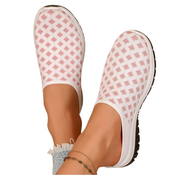EKVAHL Women's Orthopedic Walking Mules, Grid Knit Mesh Backless Slip On Clogs, Cushioned Insole Wide Width Lightweight Daily Casual Beach Walking Sneakers White