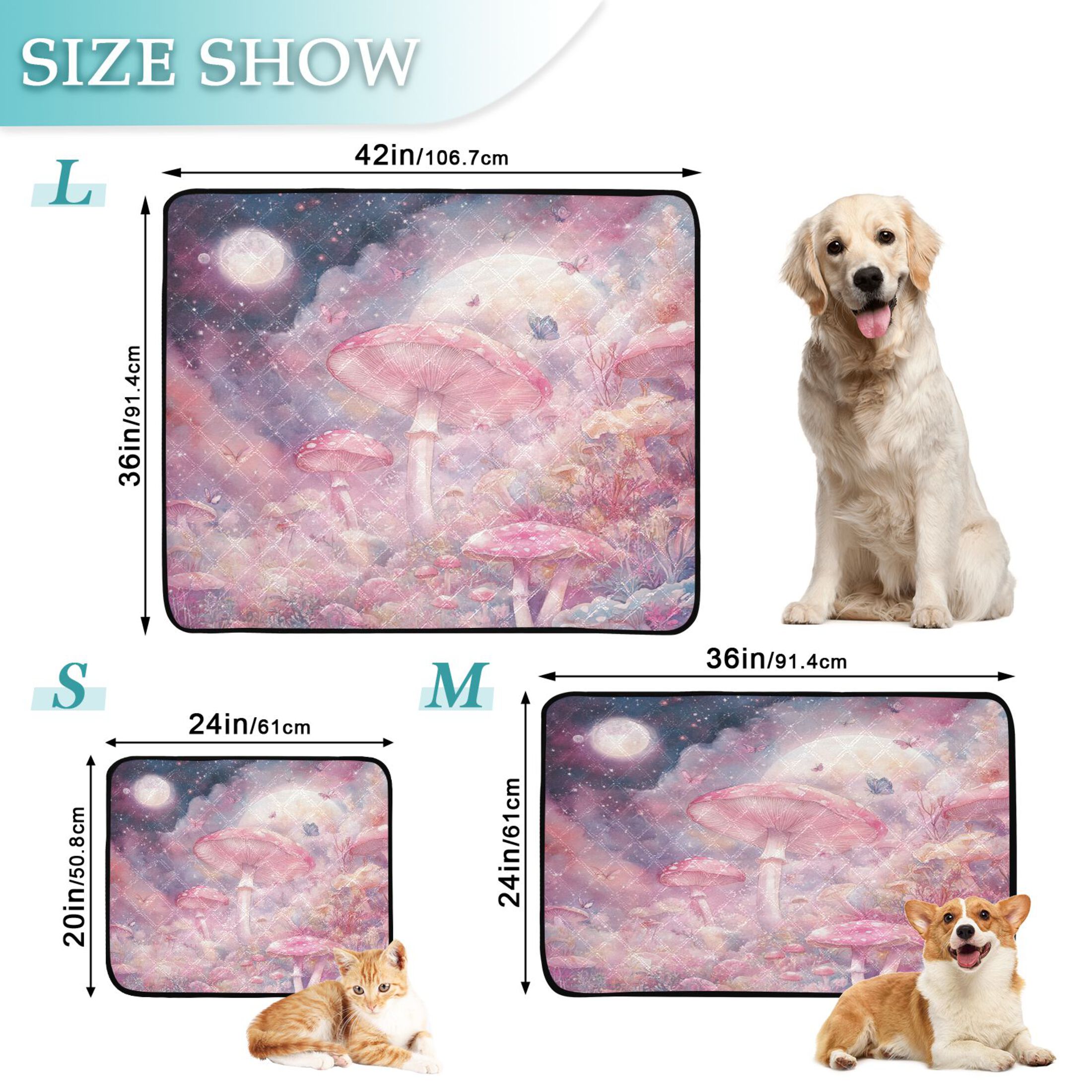 Qxltty Pink Mushroom Butterfly Cat litter Pads Pet Set of 3 Diaper Mats Center Anti-leakage Layer Absorbent Soft and Comfortable
