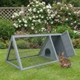 thumbnail image 2 of PawHut 46" x 25" Wooden A-Frame Outdoor Rabbit Cage Small Animal Hutch with Outside Run & Ventilating Wire, Grey, 2 of 10