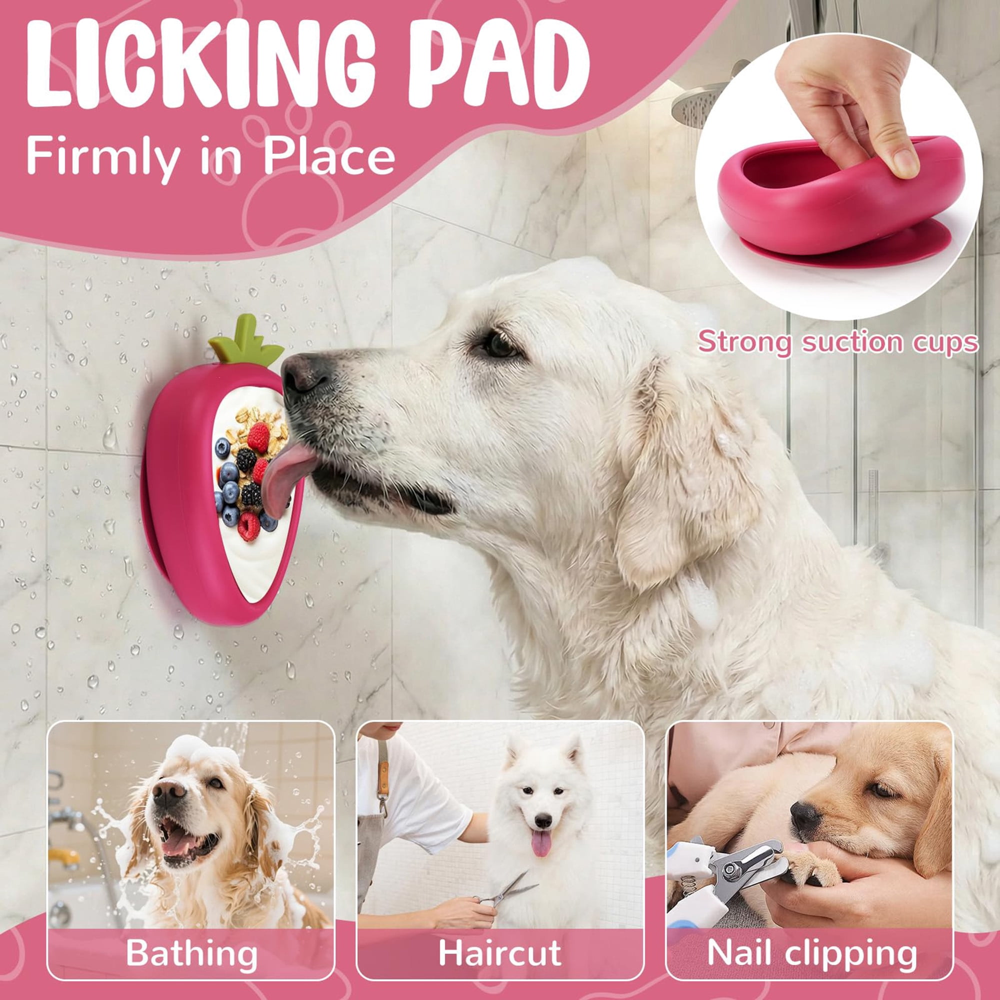 Silicone Slow Feeder Lick Mat for Dogs, Non Slip Dog Enrichment Bowl for Anxiety Relief, Boredom, and Mental Stimulation, Freezeable for Extended Play, Dishwasher Safe, Pink